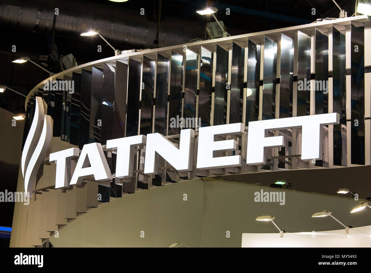 Tatneft logo sign on the wall. Tatneft is Russian oil and gas company ...