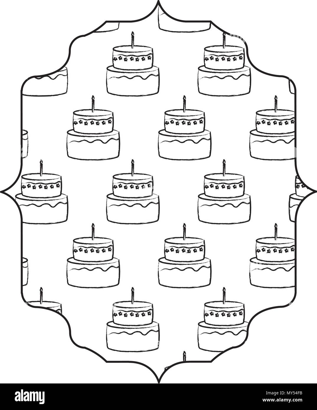 arabic frame with cakes with candles pattern over white background, vector illustration Stock Vector