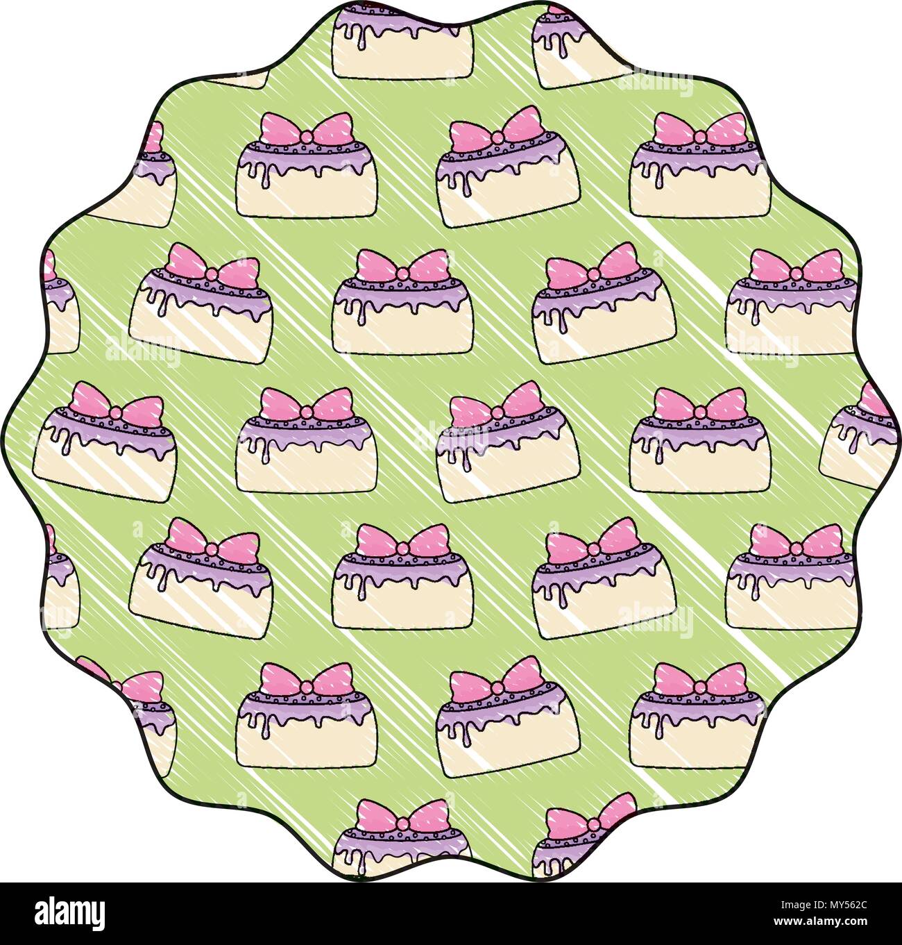circular frame with birthday cake design over white background, vector ...