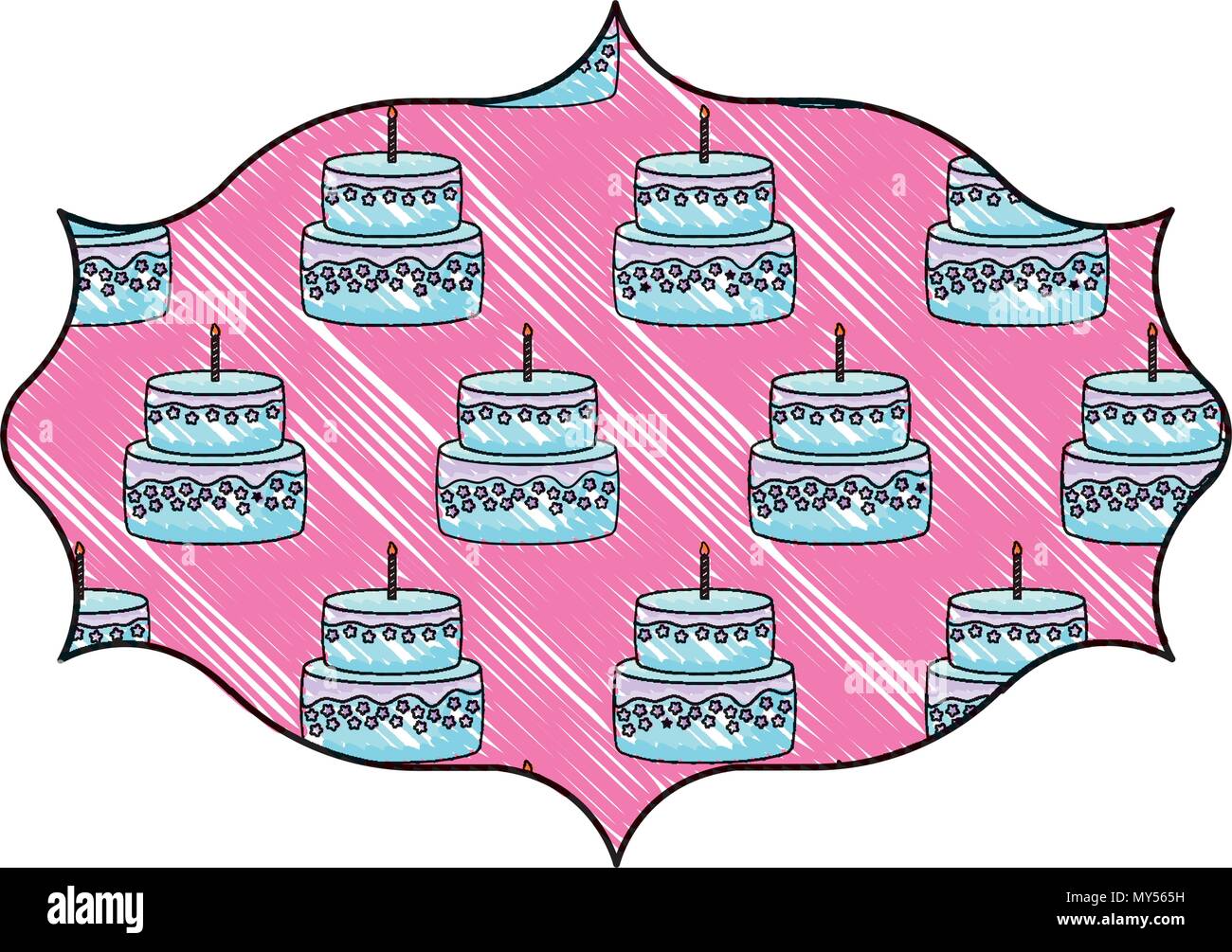arabic frame with cakes with candles pattern over white background, vector illustration Stock Vector