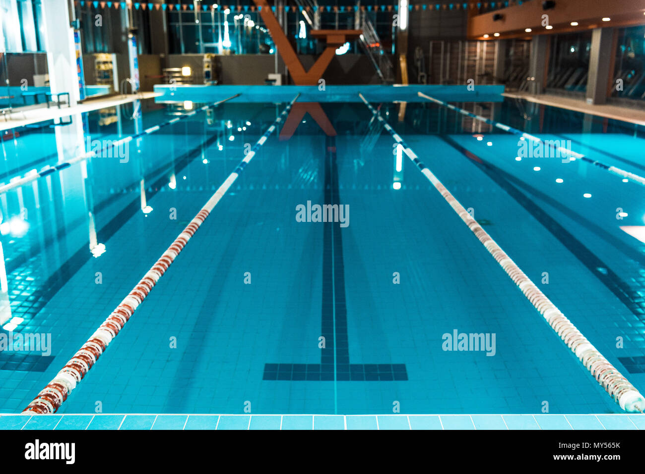 horizontal view of lanes of a competition swimming pool Stock Photo - Alamy