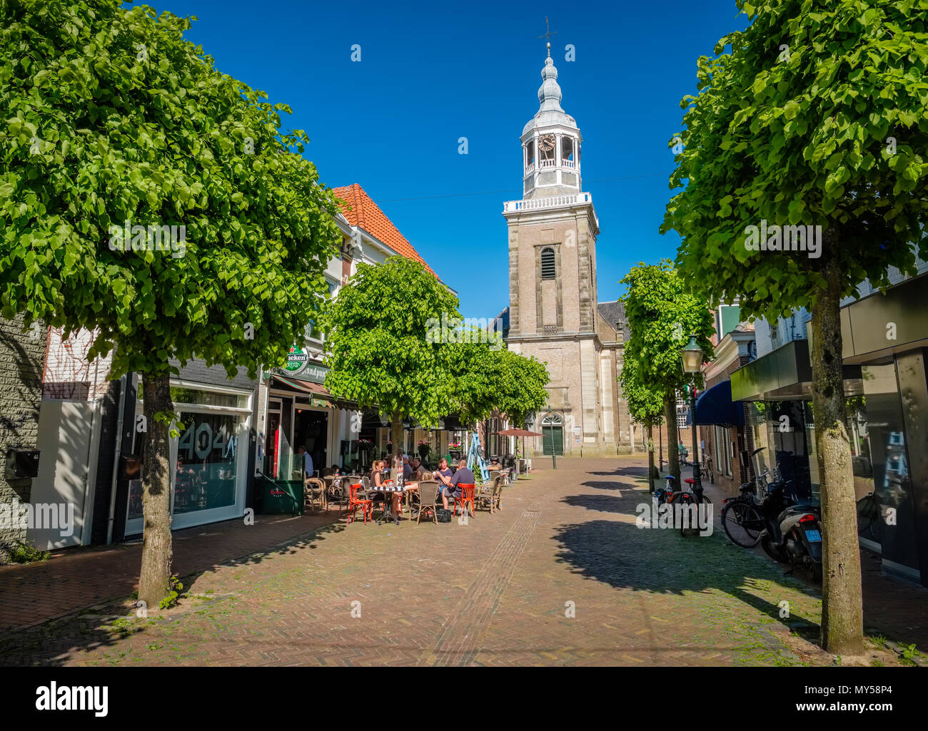 The Big Church of Almelo (De Grote Kerk) was founded in 1236. The oldest parts of the building dates back to 1493. It is the oldest building of Almelo. Stock Photo