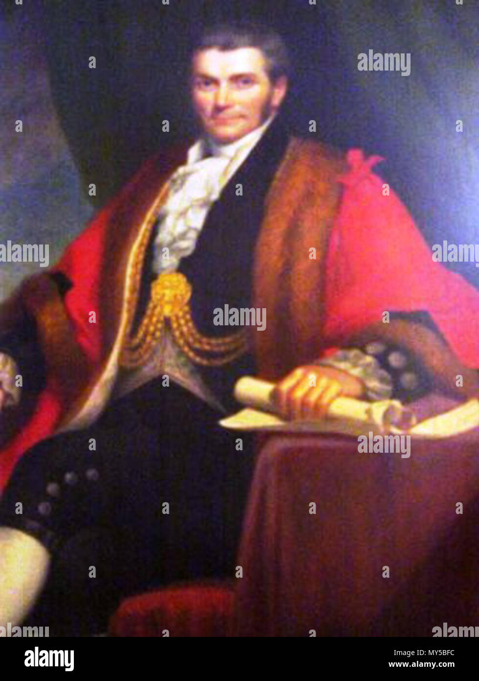 . English: Richard Peek was a tea merchant in Liverpool and Londo - born and died in Devon. In the picture he is shown in his regalia as Sheriff of London. The painting is still in the Peek family. 1833. Unknown 414 Richard Peek, Sheriff of London2 Stock Photo