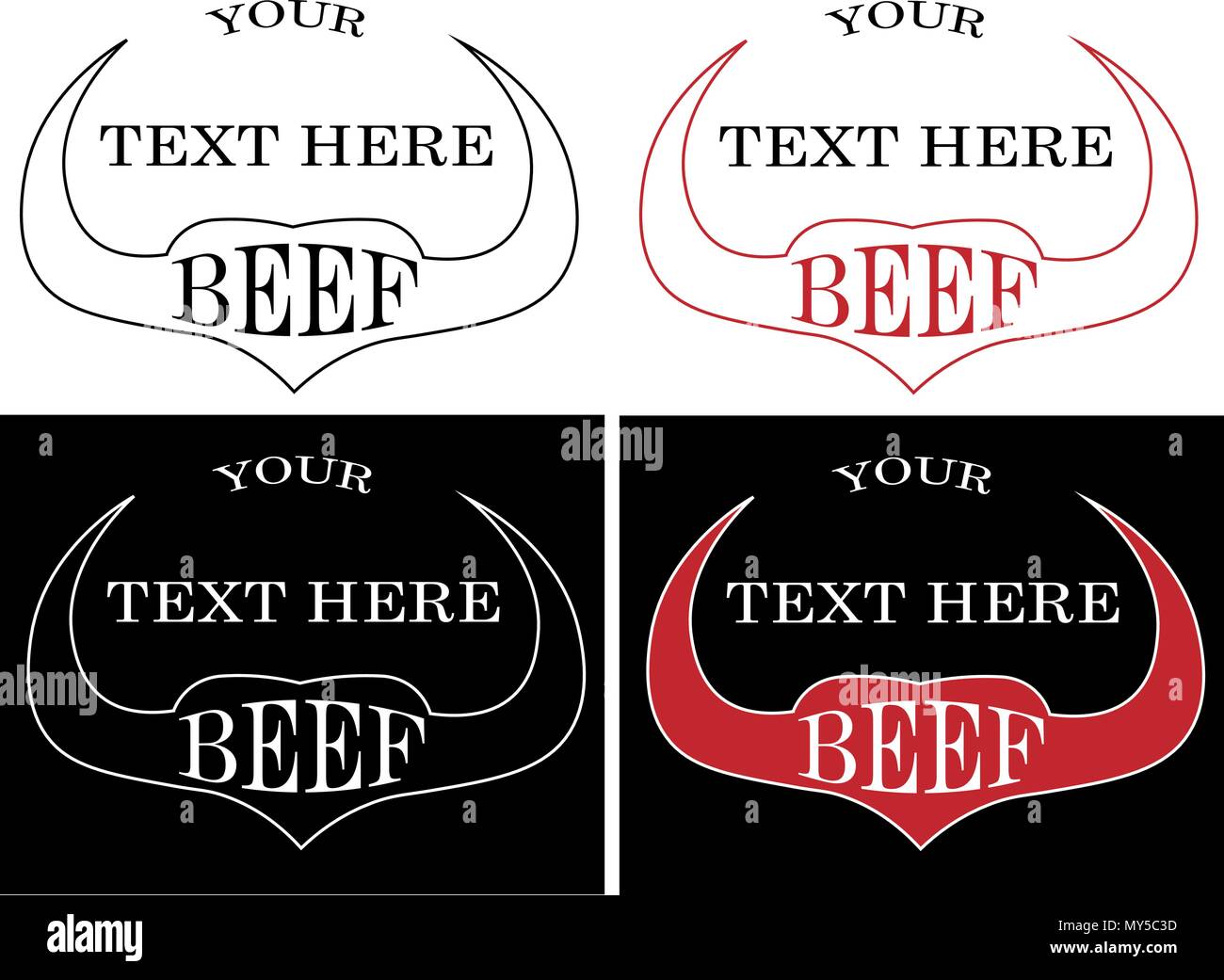 contour of bull horns with text beef minimalistic logo Stock Vector