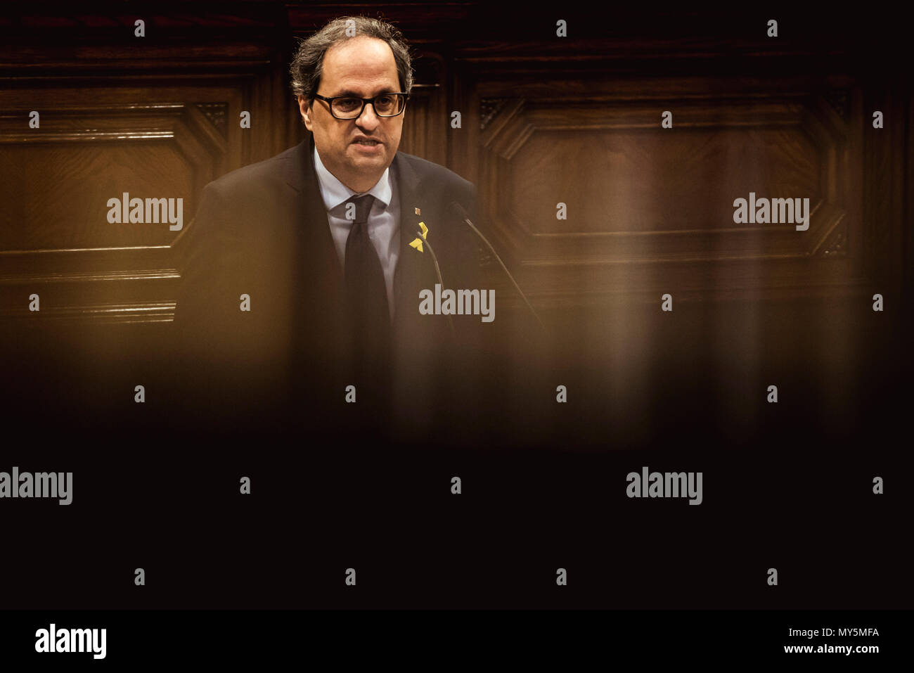 Barcelona, Spain. 6 June, 2018:  QUIM TORRA, President of the Catalan Government, speaks during a session at the Catalan Parliament Credit: Matthias Oesterle/Alamy Live News Stock Photo