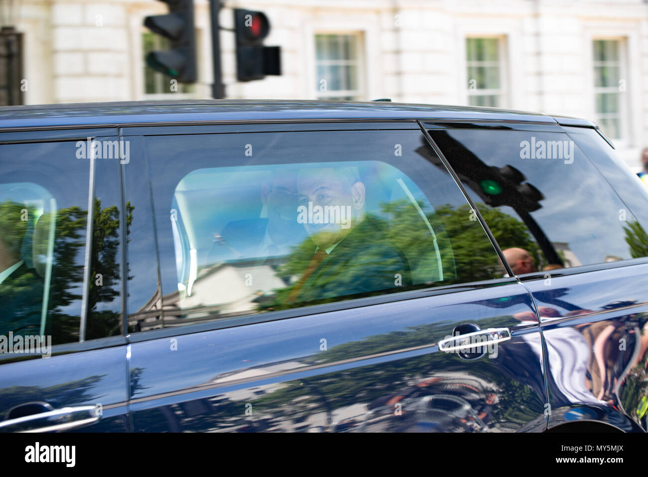 Israel Prime MInister Benjamin Netanyahu arrives to meet UK Prime Minister Theresa May. Stock Photo