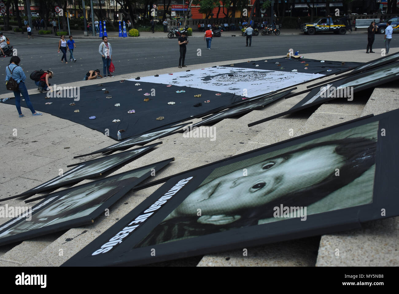 Mexico City, Mexico. 5th June, 2018. Portraits of the deceased children are seen displayed during the 9th anniversary protest. Demonstration to the impunity and corruption of the Government during the 9 years after the tragedy on 05, June 2009. 25 little girls and 24 little boys died as a result of a fire in the ABC Nursery in Hermosillo, Sonora. Eduardo Bours was the governor. Credit: Carlos Tischler/SOPA Images/ZUMA Wire/Alamy Live News Stock Photo