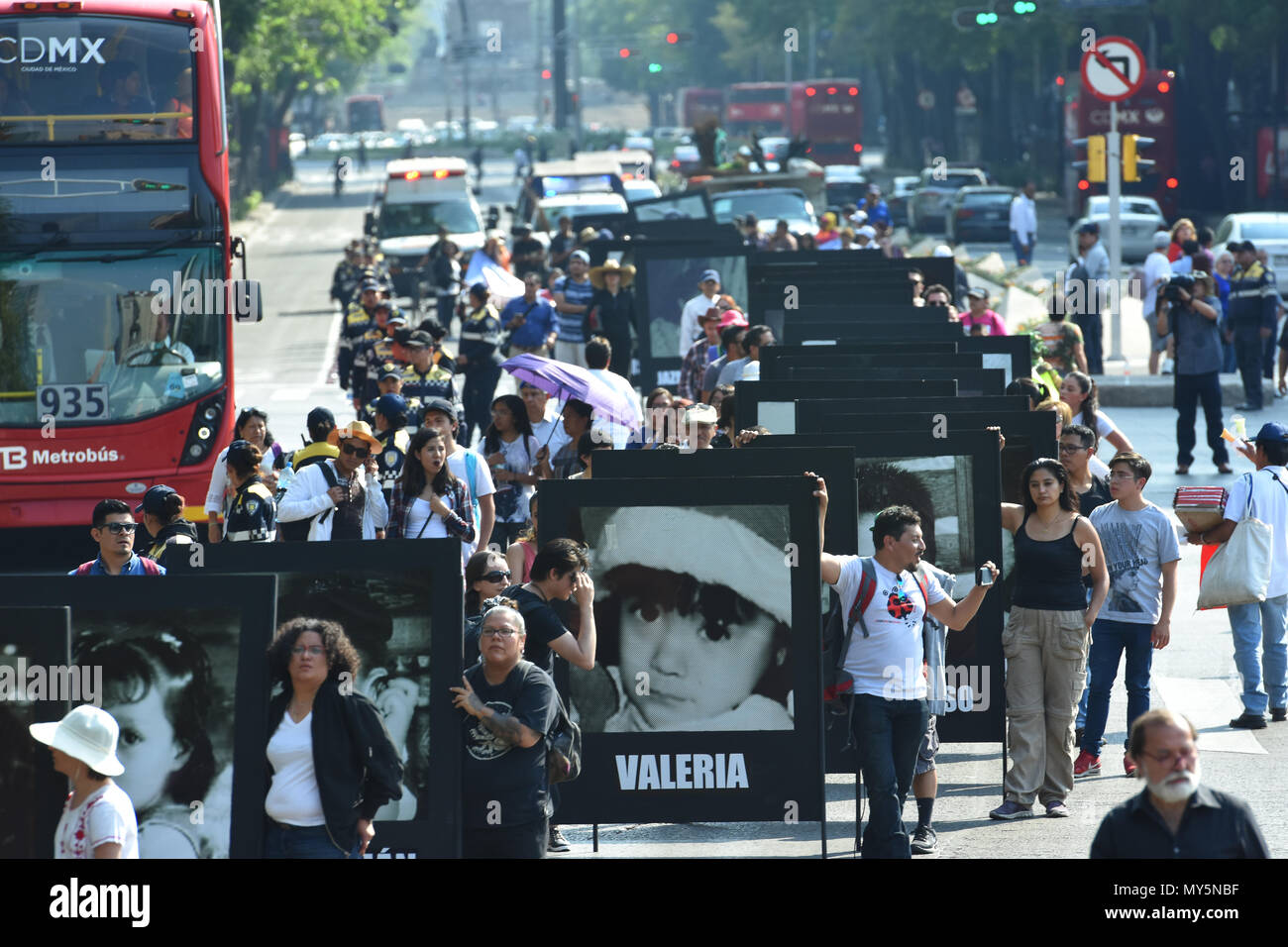 Mexico City, Mexico. 5th June, 2018. Relatives seen marching in the streets with portraits of the deceased children during the 9th anniversary protest. Demonstration to the impunity and corruption of the Government during the 9 years after the tragedy on 05, June 2009. 25 little girls and 24 little boys died as a result of a fire in the ABC Nursery in Hermosillo, Sonora. Eduardo Bours was the governor. Credit: Carlos Tischler/SOPA Images/ZUMA Wire/Alamy Live News Stock Photo