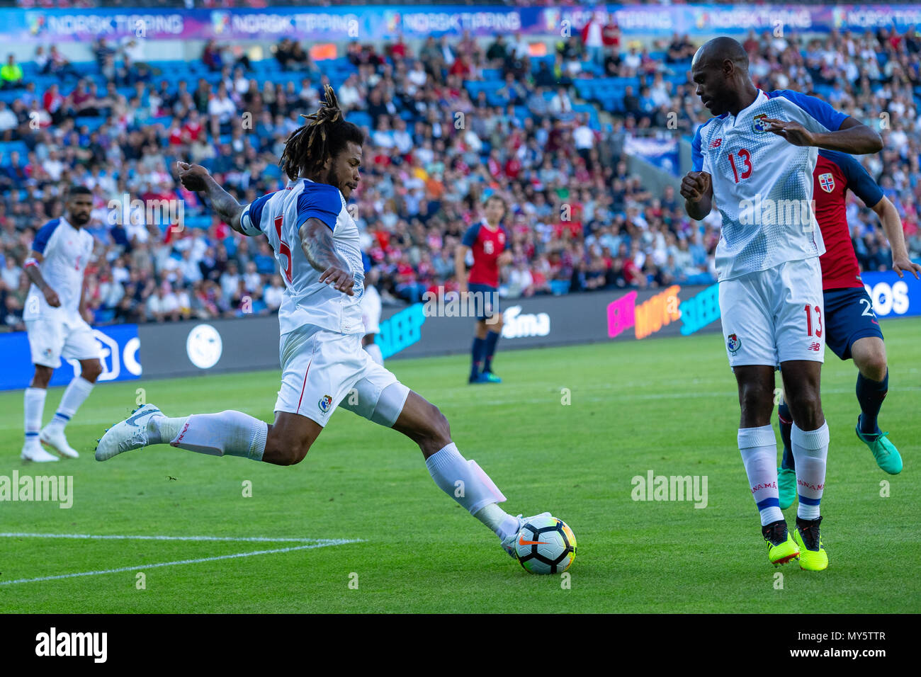 Ullevaal Stadion, Oslo, Norway. 6th June, 2018. International football friendly, Norway versus Panama; Roman Torres of Panama clears the ball long out of defense Credit: Action Plus Sports/Alamy Live News Stock Photo