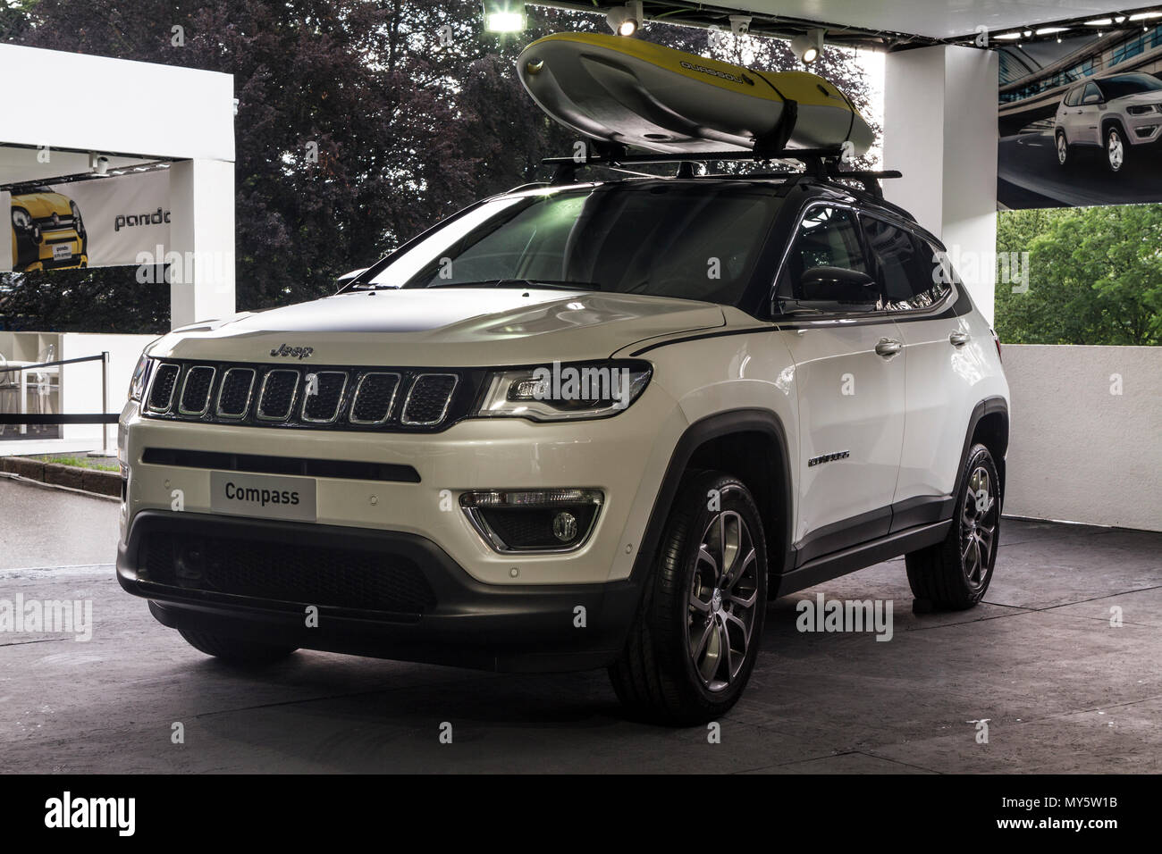 Torino, Italy. 6th June 2018. A Jeep Compass. 2018 edition of Parco Valentino car show hosts cars by many automobile manufacturers and car designers inside Valentino Park in Torino, Italy. Credit: Marco Destefanis/Alamy Live News Stock Photo