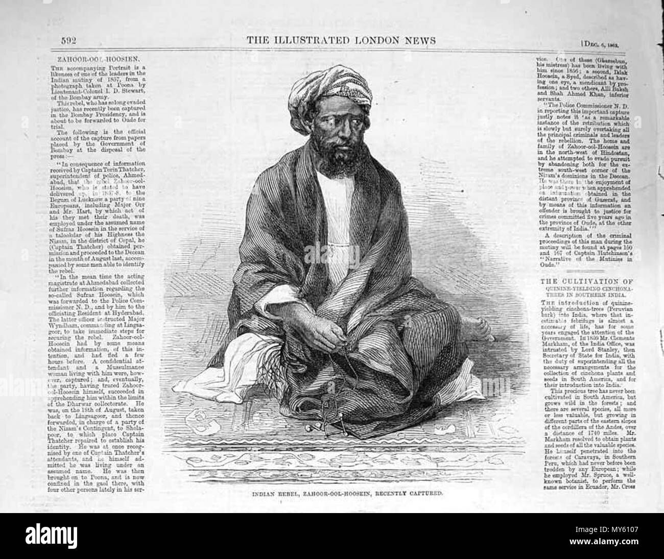 . English: 'Indian rebel, Zahoor-ool-Hussein, recently captured,' from the Illustrated London News, 1862 . 1862. Illustrated London News 255 Iln1862 Stock Photo