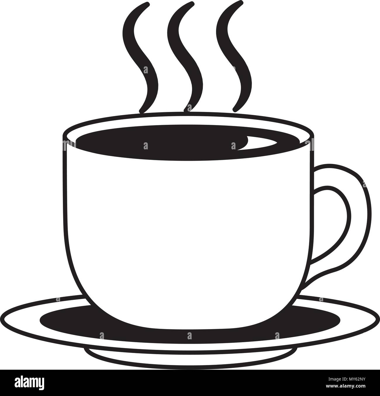 coffee cup hot fresh aroma on saucer vector illustration black and