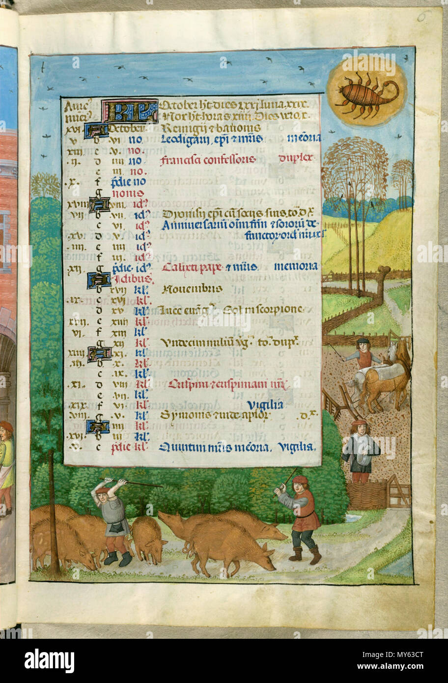 . English: British Library blog See month in 2011 for specific details on the image . 18 November 2010. artists of 1480s 23 Additional 18851, f. 6 calendar page for October Stock Photo