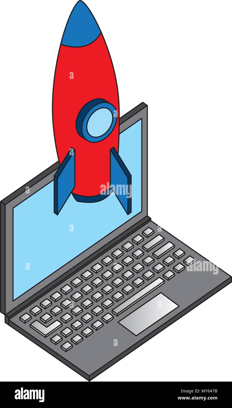 laptop computer rocket launch startup vector illustration Stock Vector ...