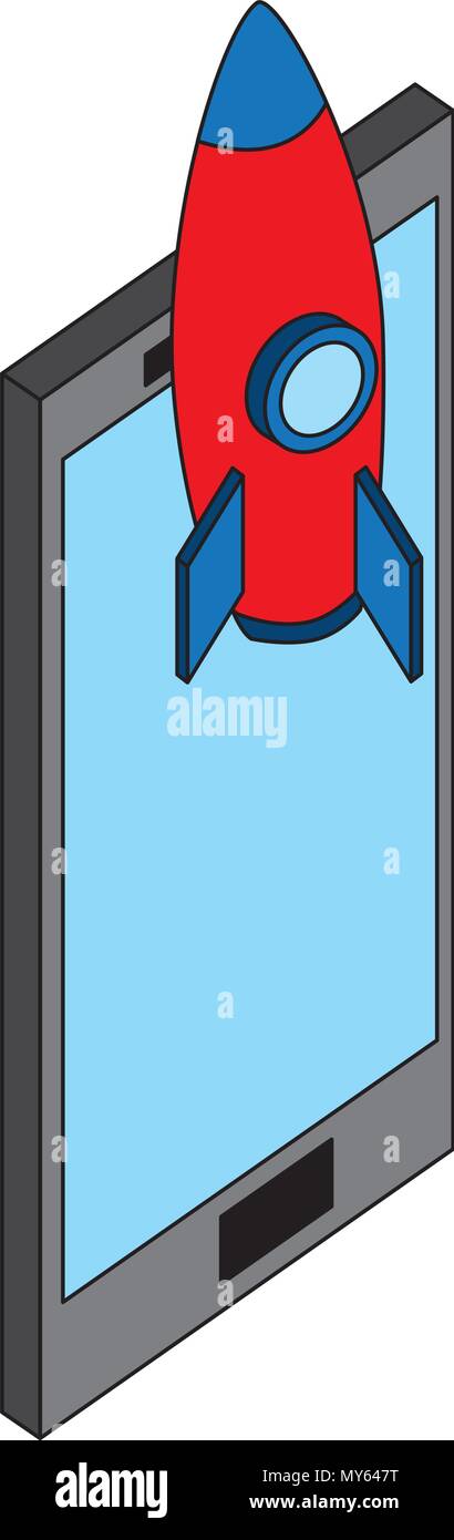smartphone rocket launch startup design vector illustration Stock ...