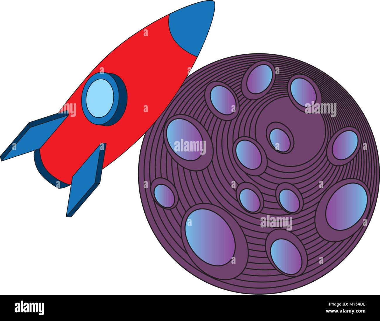 rocket flying in space around planet Stock Vector