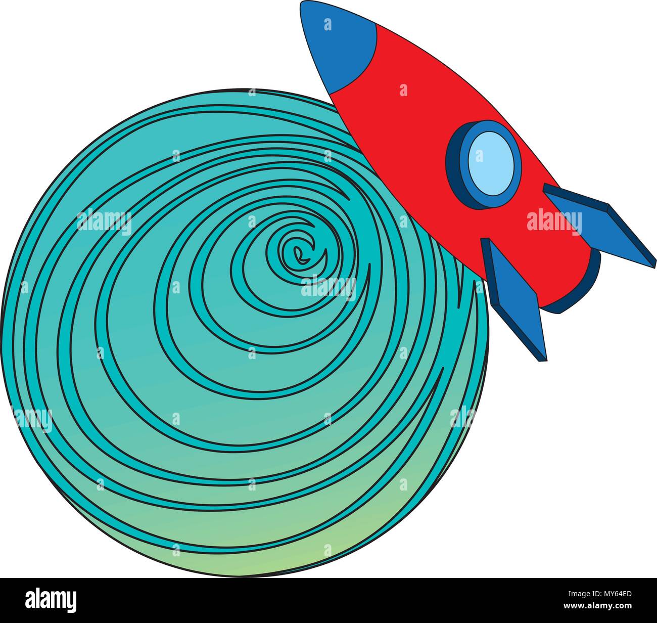rocket flying in space around planet Stock Vector