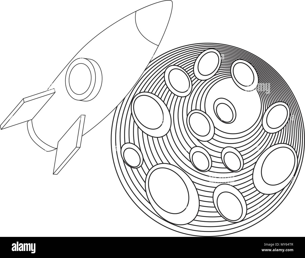 rocket flying in space around planet Stock Vector
