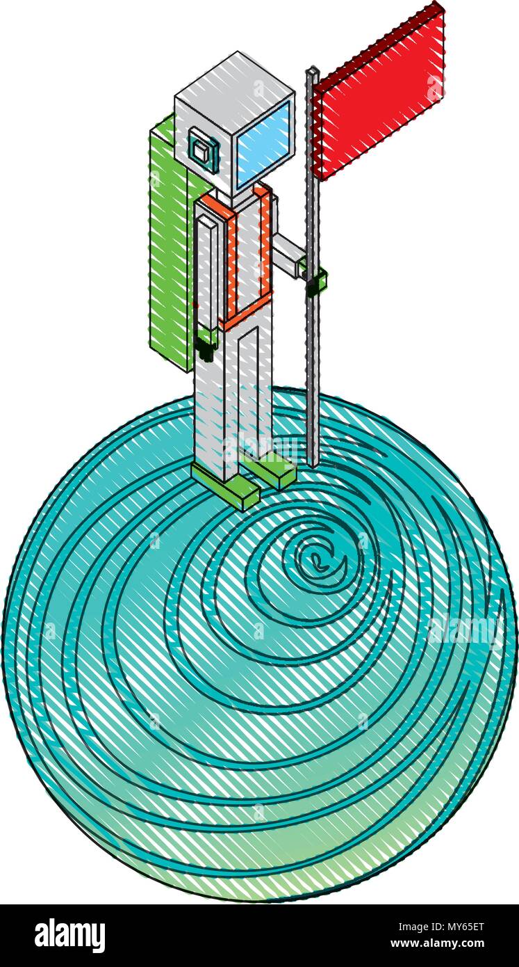 space man in the planet with flag isometric avatar Stock Vector