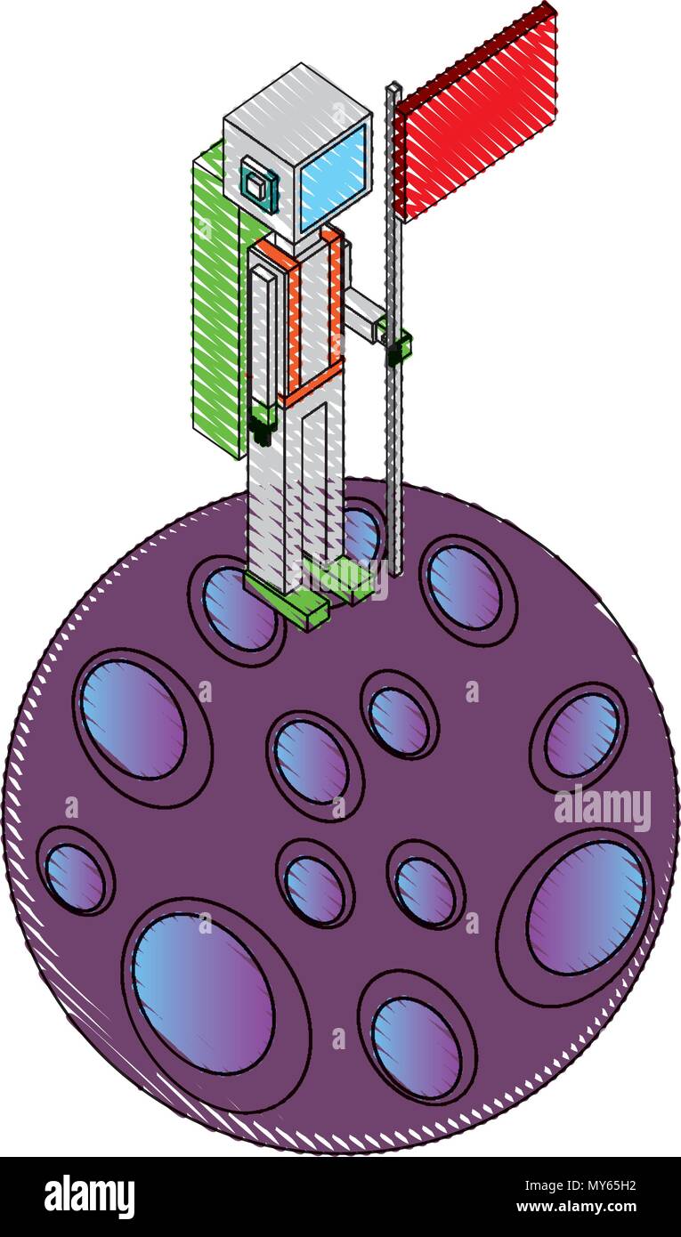 space man in the planet with flag isometric avatar Stock Vector