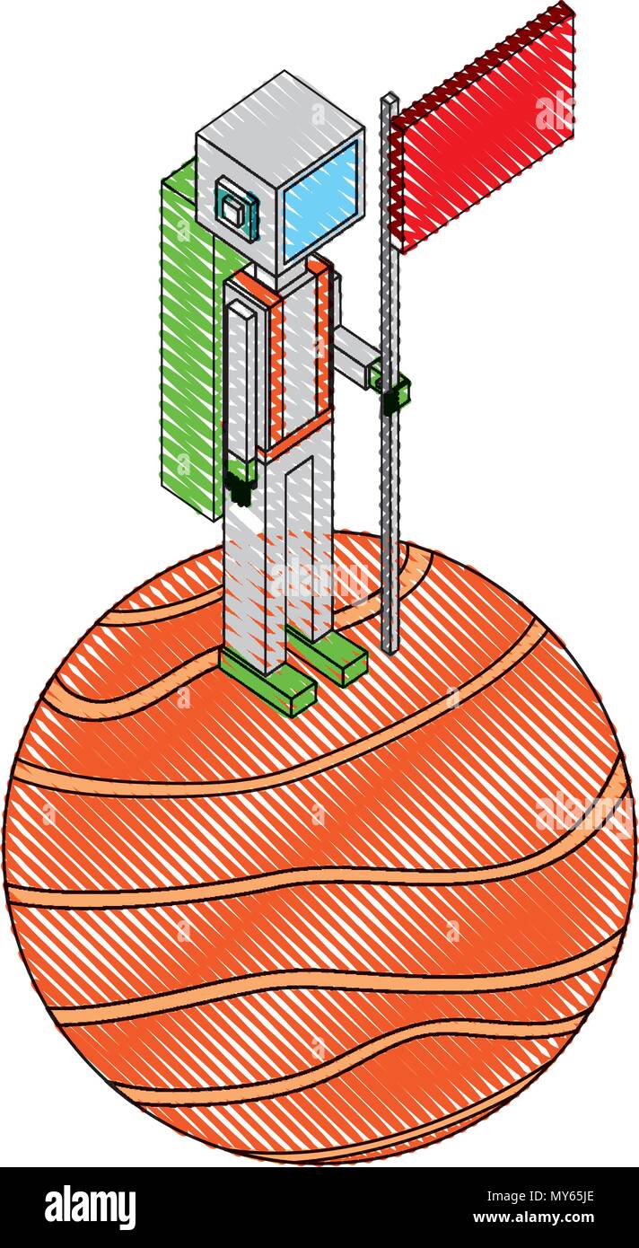 space man in the planet with flag isometric avatar Stock Vector