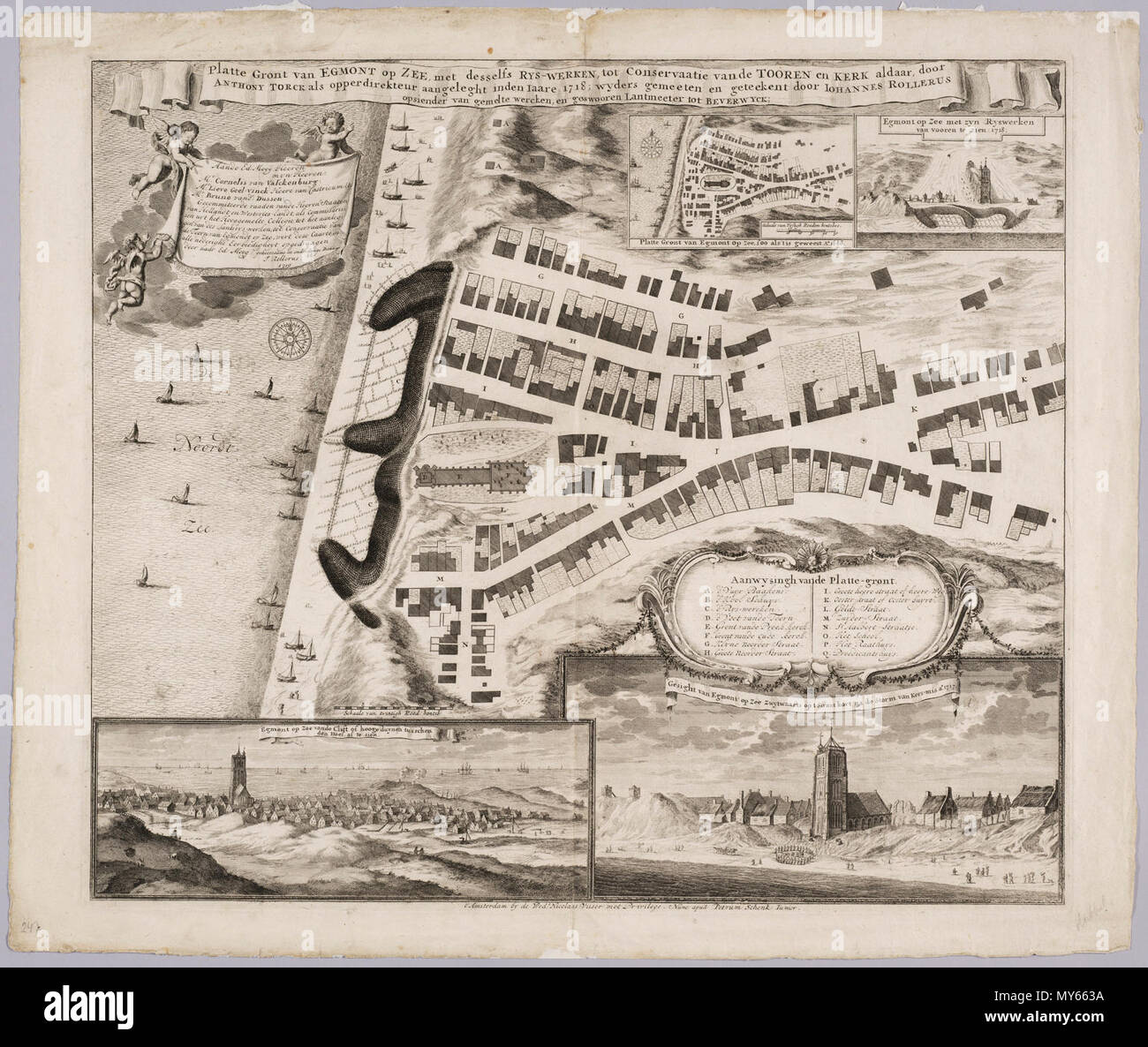 Egmond aan Zee 1719. Plattegrond van Egmond aan Zee met de in 1718