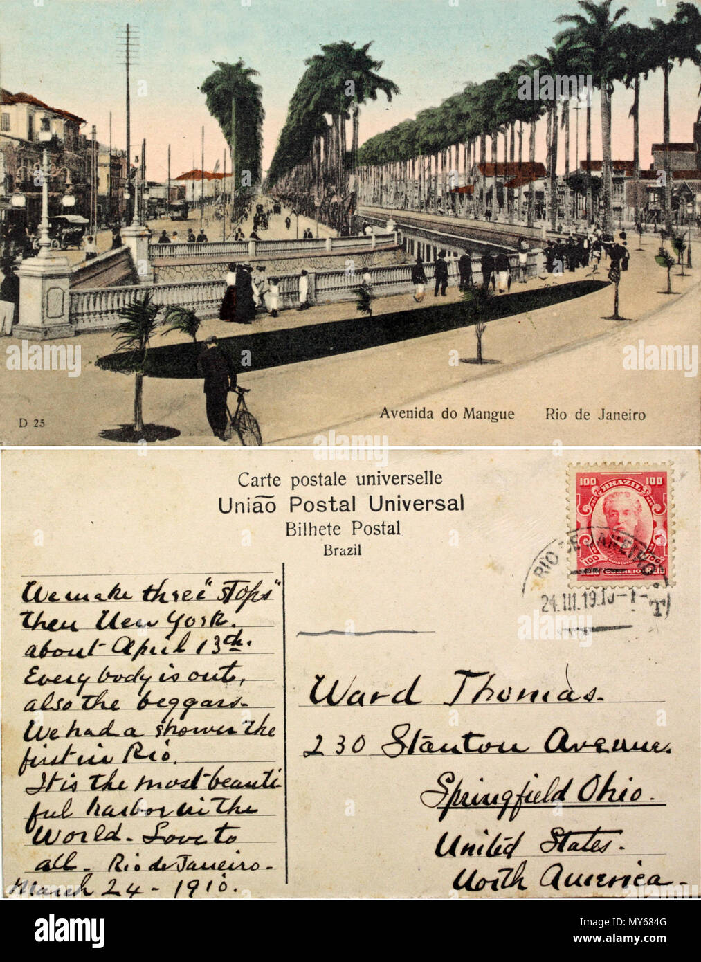 . Português: Canal do Mangue no Rio de Janeiro em 1910 . 24 March 1910. União Postal Universal 57 Avenida do Mangue Stock Photo