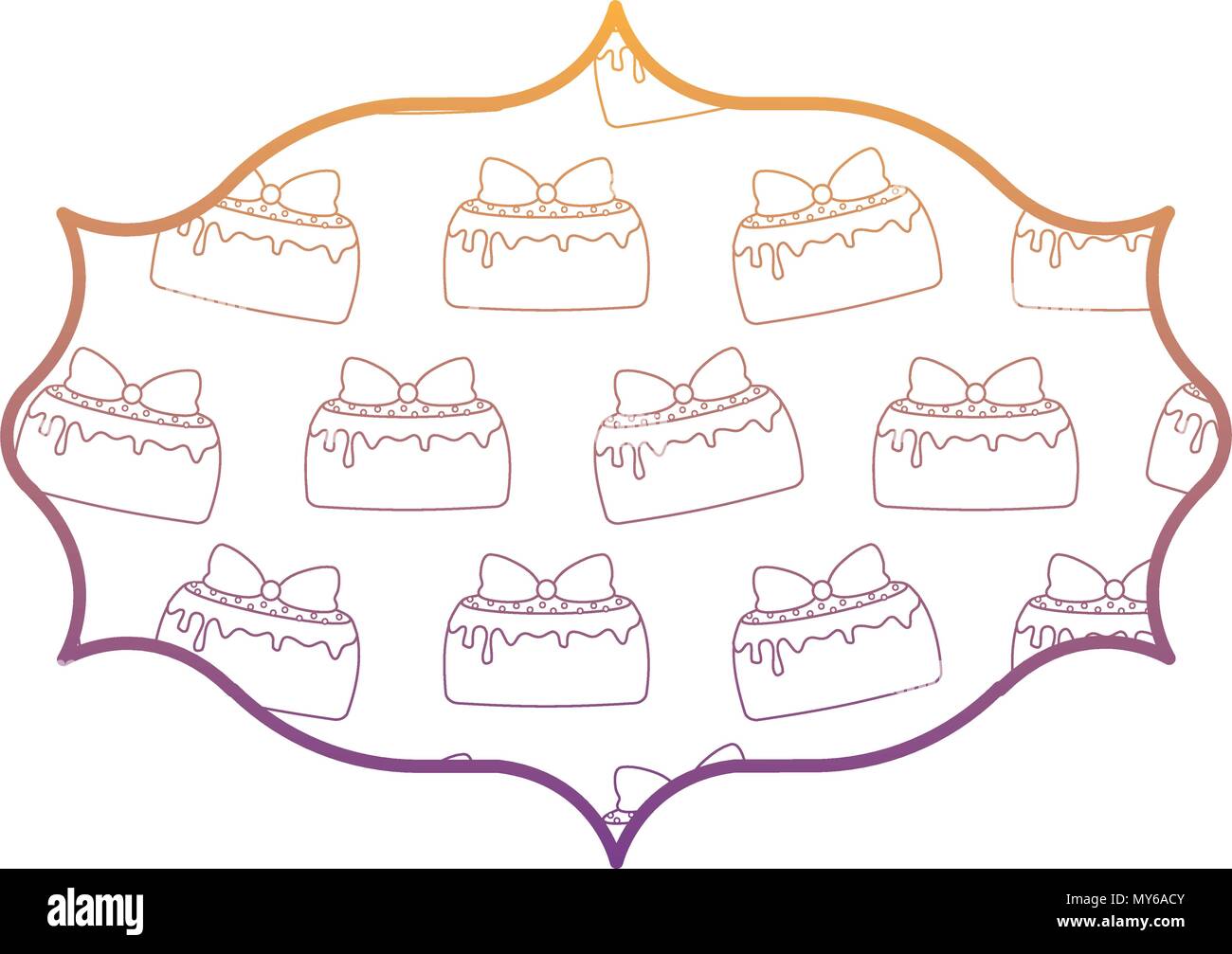 arabic frame with cakes with candles pattern over white background, vector illustration Stock Vector