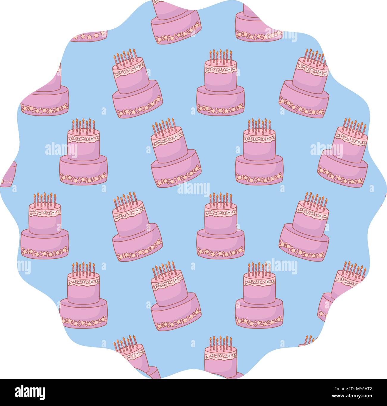 circular frame with birthday cake pattern over white background, vector ...