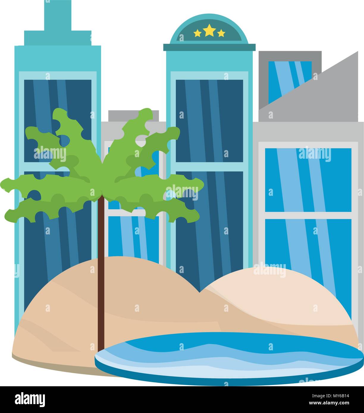city buildings near to the beach over white background, vector ...