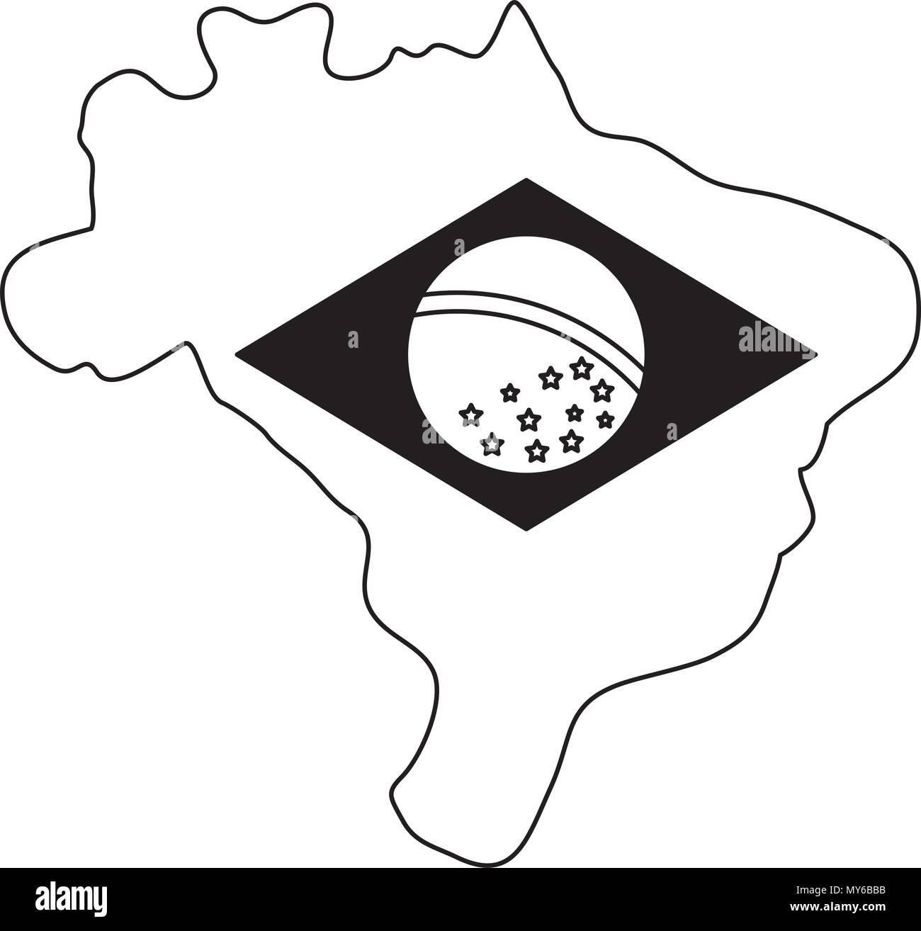 brazil map with brazilian flag design over white background, vector