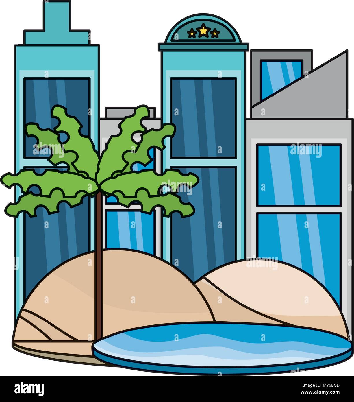 city buildings near to the beach over white background, vector ...