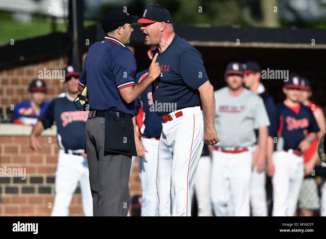Head coach arguing a call with the home plate umpire that lead to his
