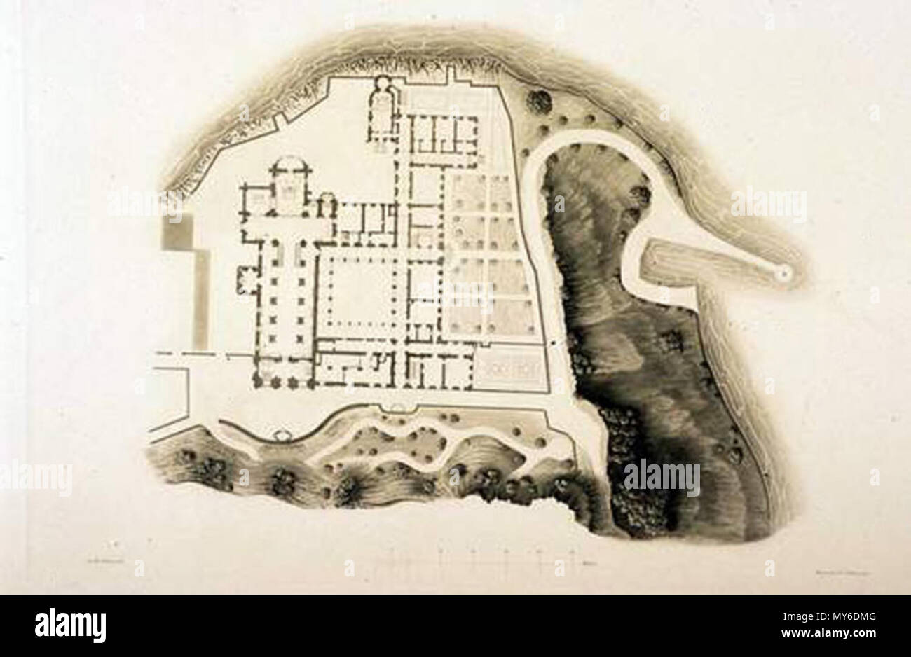. Français : Plan de l'Abbaye d'Hautecombe réalisé en 1844 selon les plans de restauration d'Ernesto Melano . 1844. Ernesto Melano 425 PlanHautecombe1844 Stock Photo