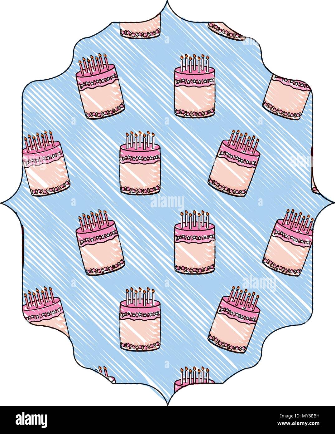 arabic frame with sweet cakes pattern over white background, vector illustration Stock Vector