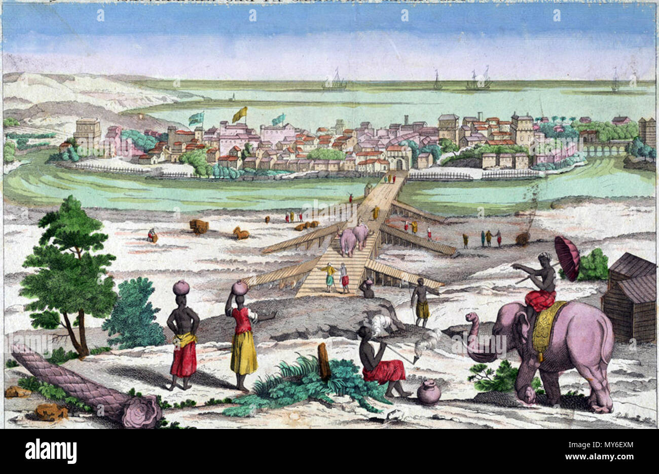 . English: 'Masulipatam des Villes Capitales et des Residences'. Coloured engraving by J.C. Nabholtz; c.1770-1800* (BL)  . between 1770 and 1800. J.C. Nabholtz; 380 Nabholtzview Stock Photo