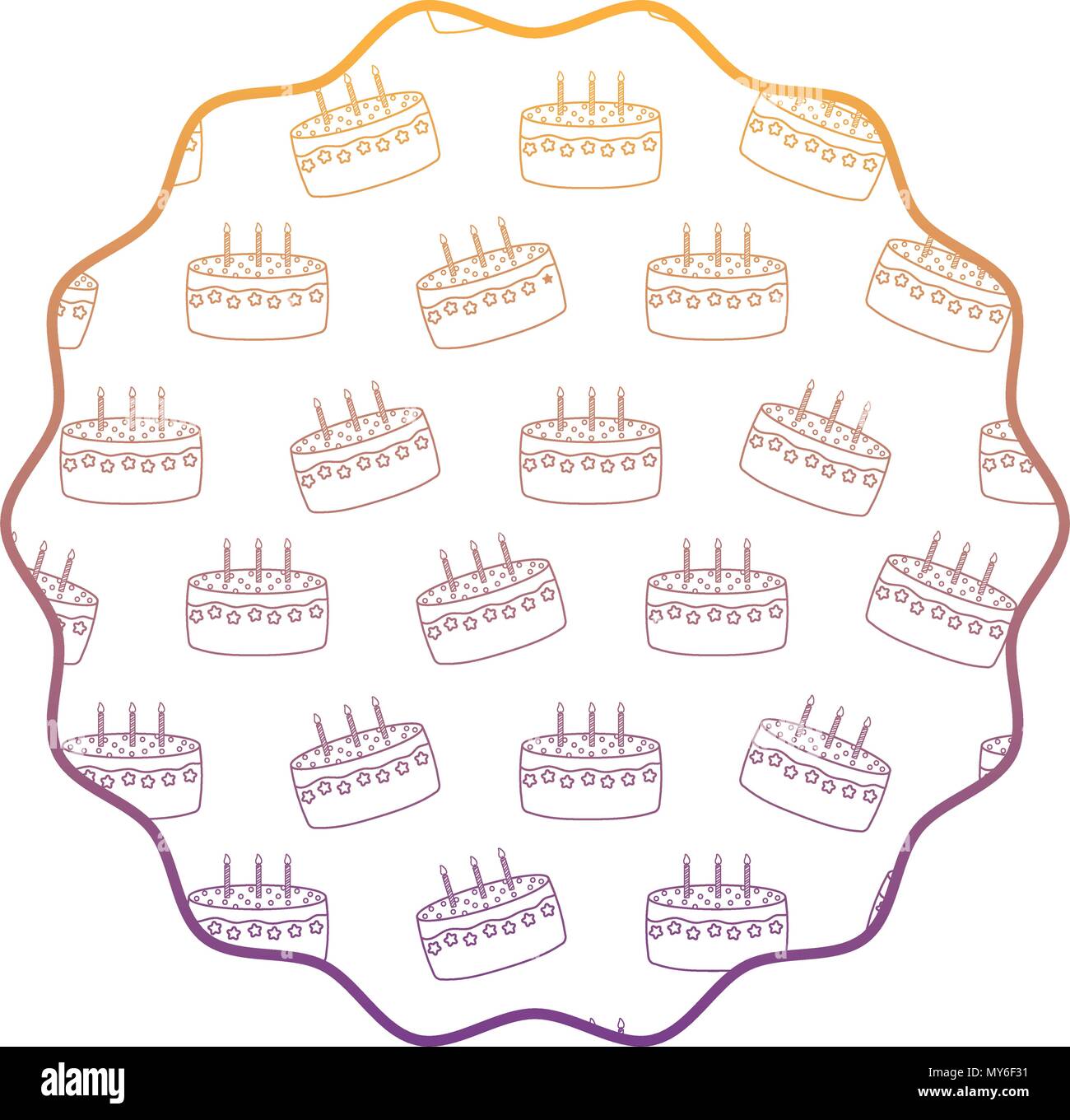 circular frame with Birthday cake pattern over white background, vector ...