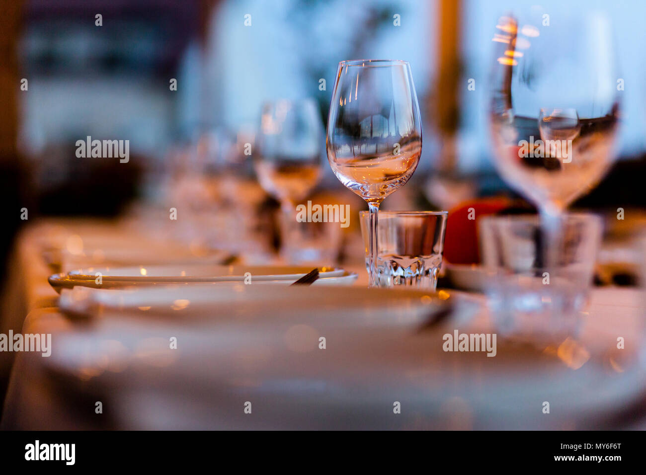 Luxury table settings for fine dining with and glassware, beautiful