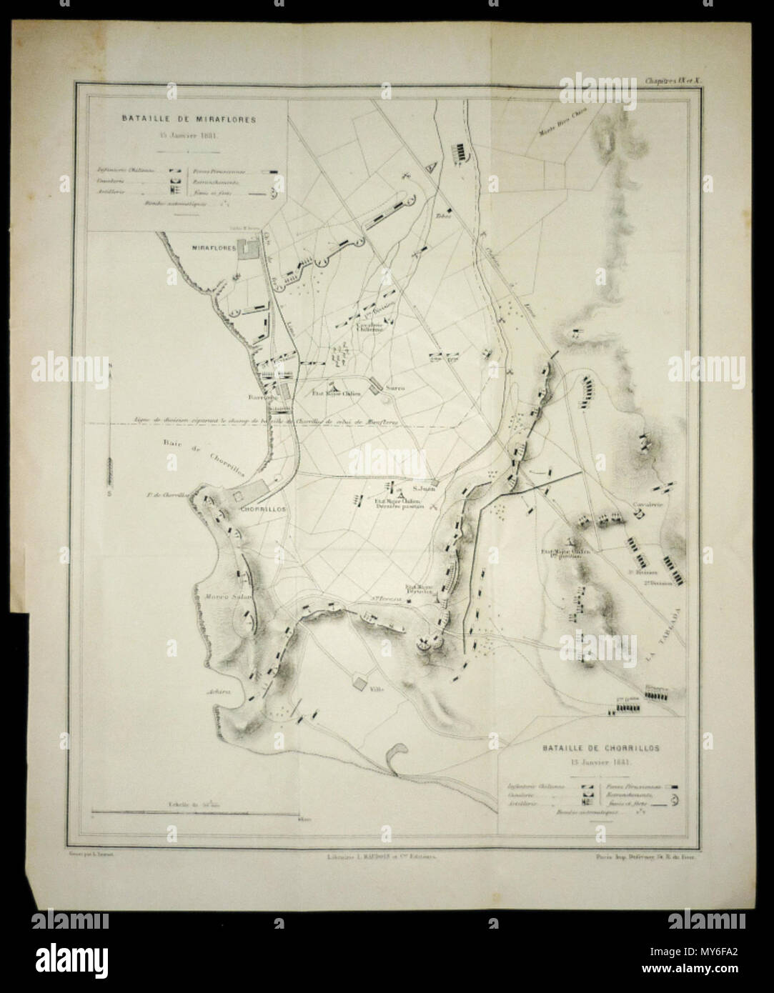 . Español: Batalla de miraflores . 25 September 2012, 01:02:06. París, L. Sonnet, 1881. Medidas 34 x 28 cm. Mapa en buen estado de conservación. 65 Batalla de miraflores Stock Photo