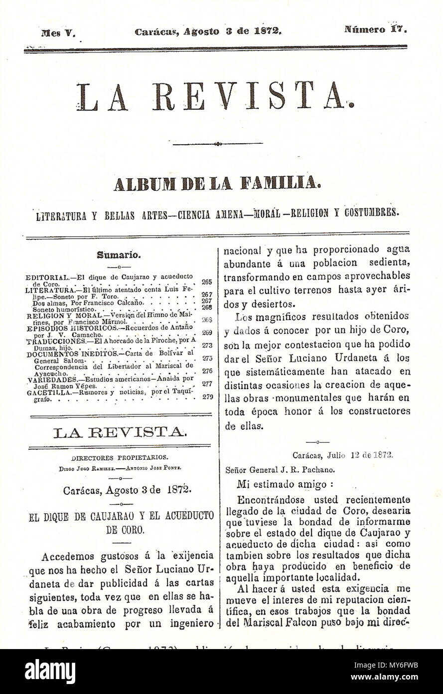 . Español: Prensa Venezolana del siglo XIX: La Revista 1872 . 1872. Unknown 309 La Revista 1872 000 Stock Photo