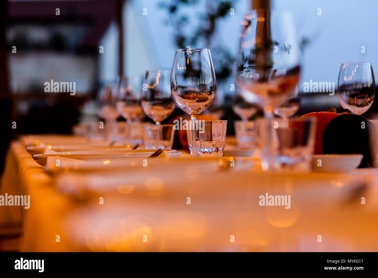 Luxury table settings for fine dining with and glassware, beautiful