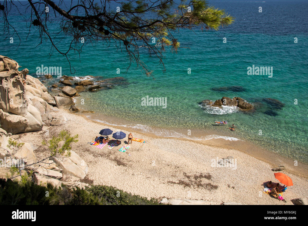Fava beach near Vourvourou, Greek peninsula Sithonia Stock Photo