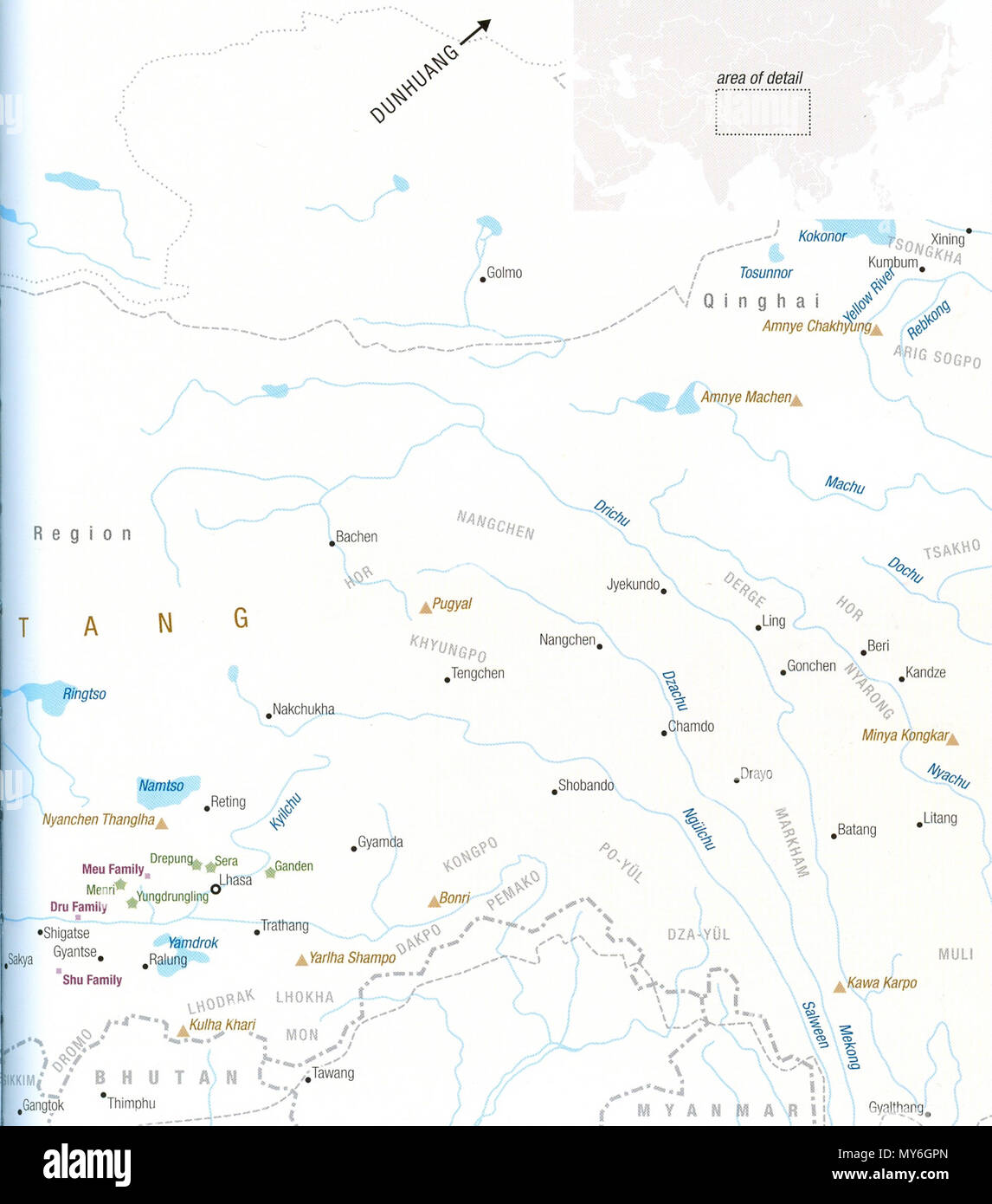 . English: Locations of the Bon religion in the East Tibet. Schematic map . 22 May 2013, 23:07:14. Unknown 12 2 Locations of the Bon religion in the East Tibet Stock Photo