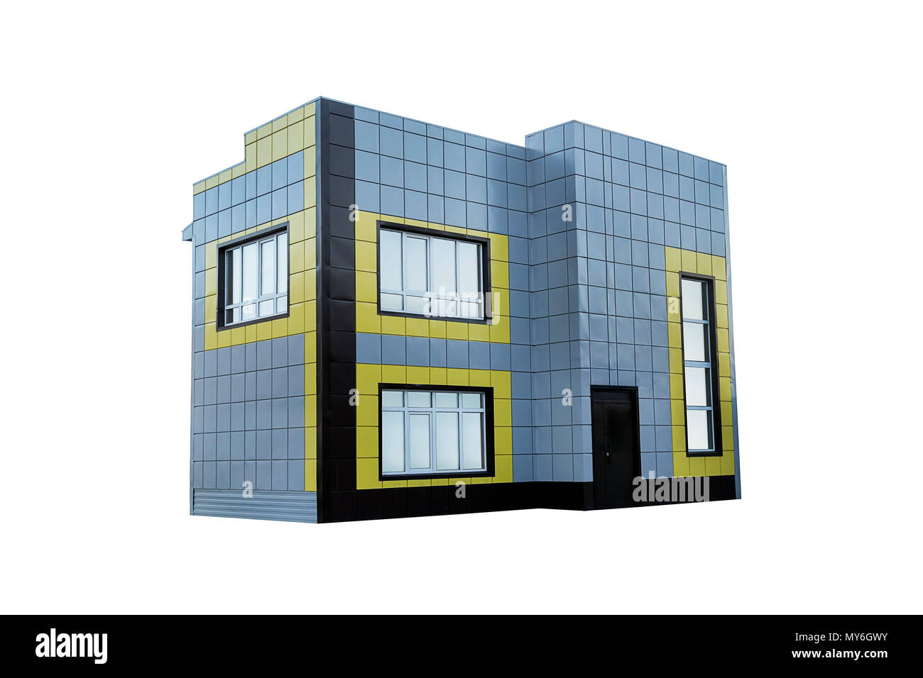 Empty office building on a business park isolated on a white background. shop, commercial building . two-story, two-floor, double-deck, Stock Photo