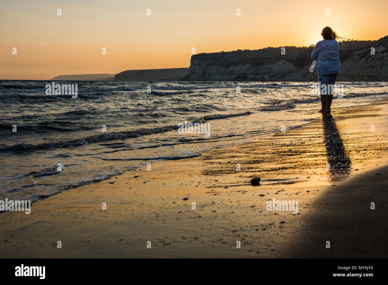 Kourion Beach Episkopi Cyprus June 12 2017 Two Women Walking Near The Sea And Enjoying A Beautiful Sunset On The Kourion Beach Stock Photo Alamy