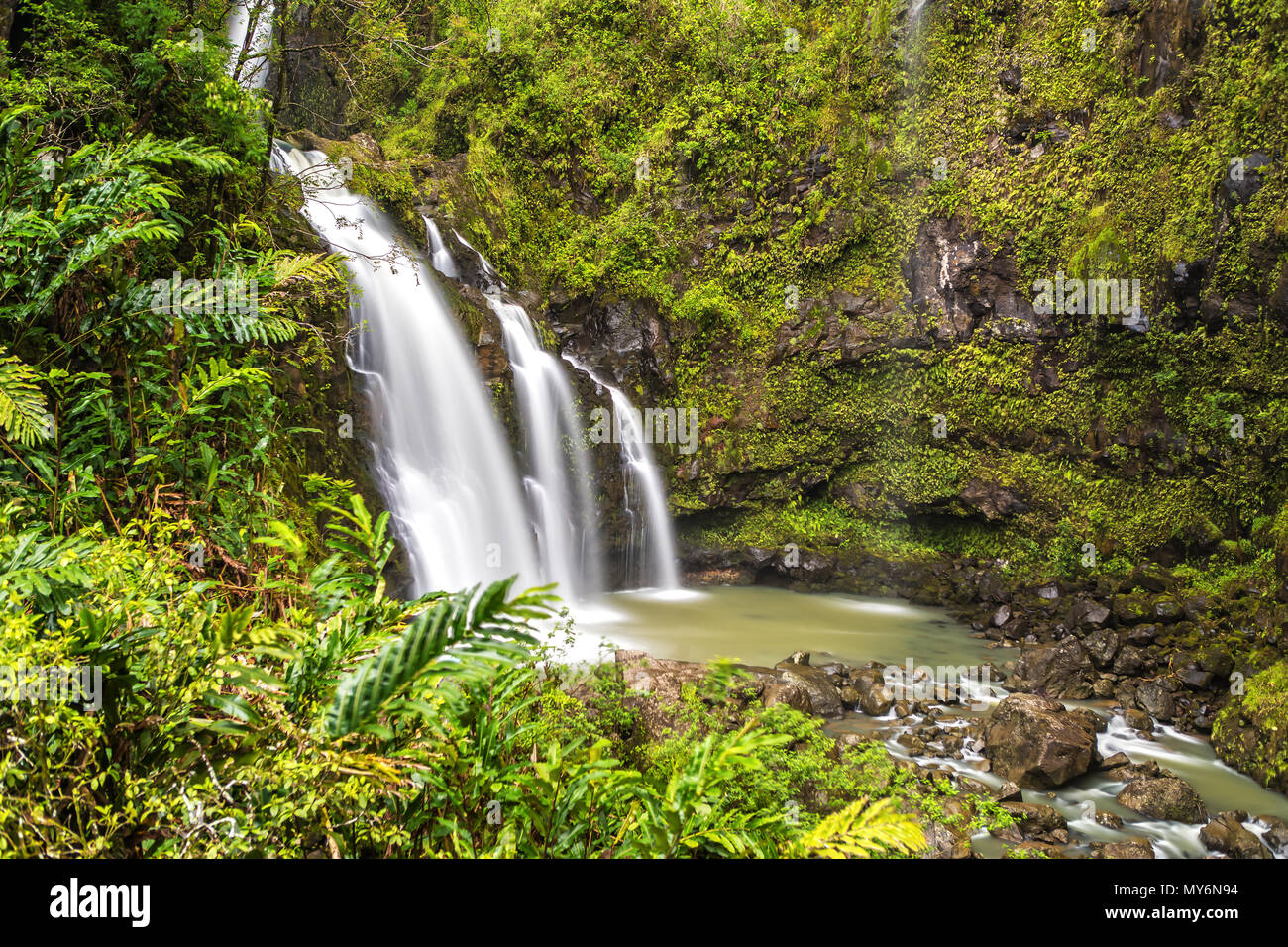 Three Bears Waterfalls / Waikani Falls on the Road to Hana in Maui