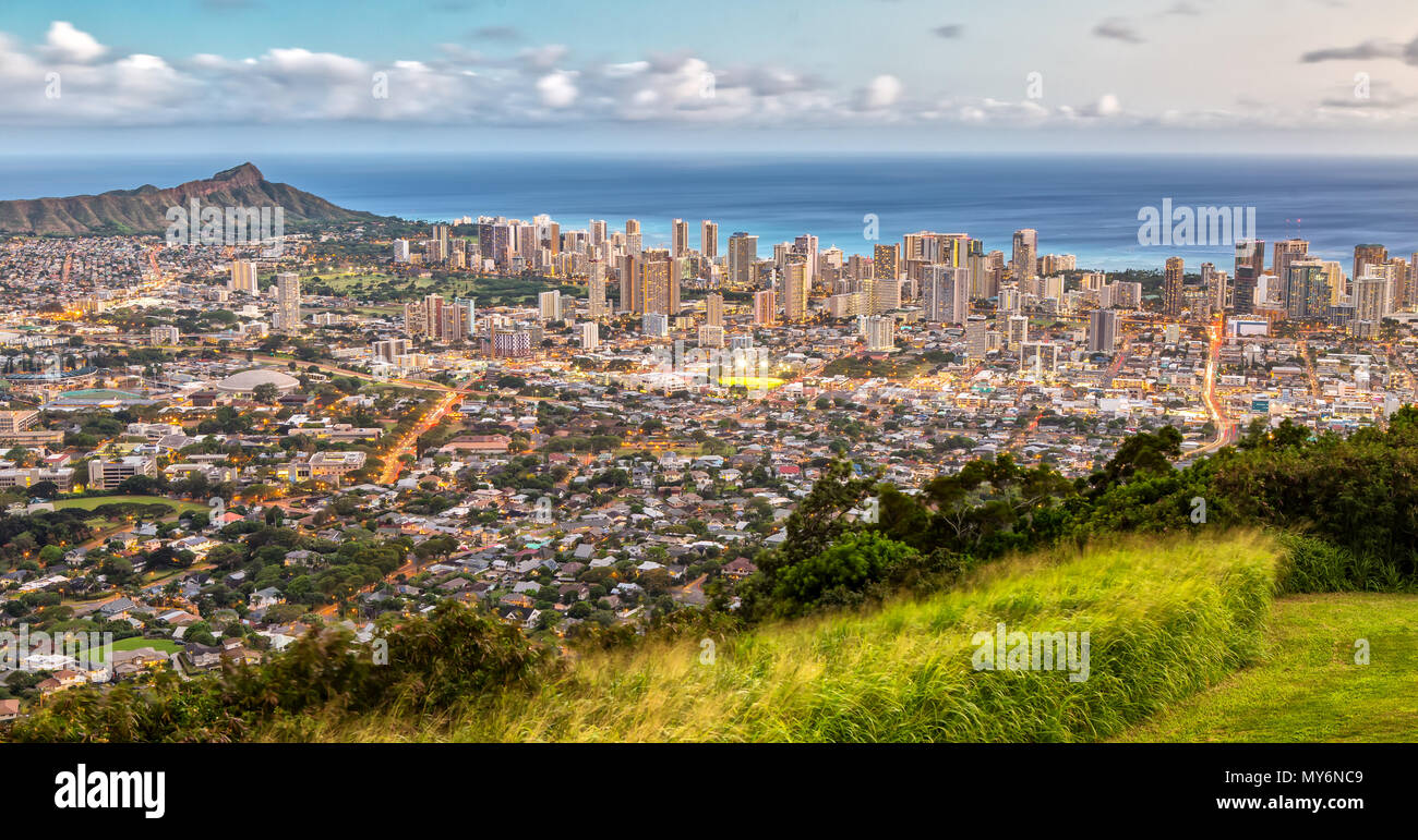 Honolulu from the Tentalus Drive, Oahu, Hawaii Stock Photo