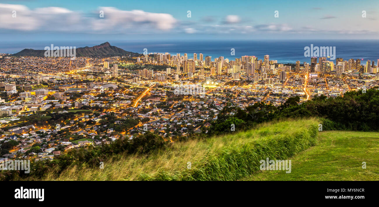 Honolulu from the Tentalus Drive, Oahu, Hawaii Stock Photo