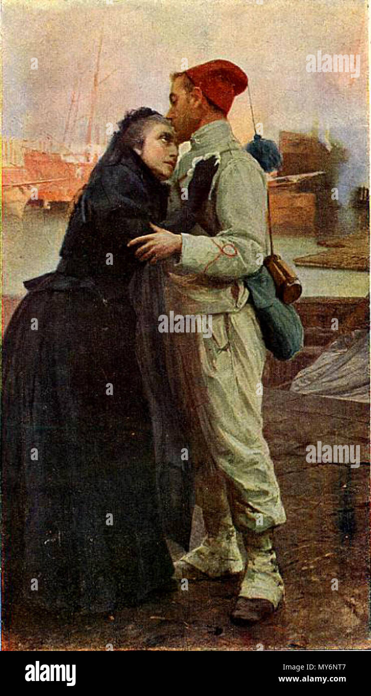 . Italiano: L'addio del bersagliere alla madre , olio su tela, di Vincenzo Montefusco (1852-1912). Immagine tratta dal libro: Ferraris M. e Ruynat A., Fanciullezza, Fanciullezza...: letture per la nuova scuola italiana, classe quarta elementare , Firenze, Bemporad, 1925, 264 pp. 15 September 2005, 09:51:13. L'addio del bersagliere alla madre , olio su tela, di Vincenzo Montefusco (1852-1912) 307 L'addio del bersagliere alla madre Stock Photo