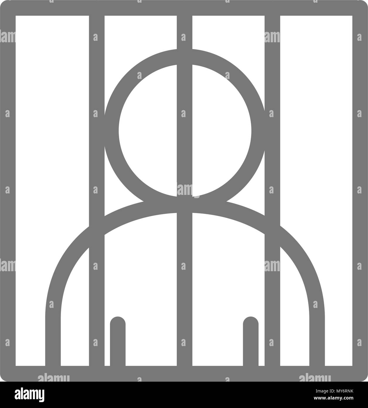 Simple prisoner behind bars line icon. Symbol and sign vector